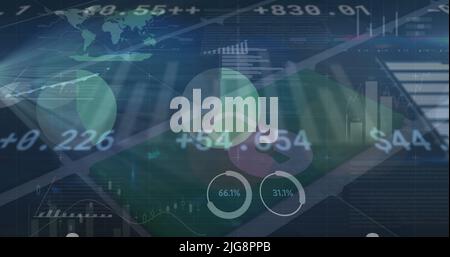 Image of financial data and graphs over navy background Stock Photo