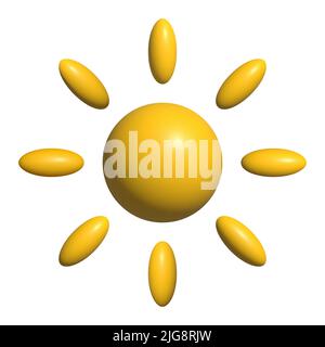 3d yellow sun with rays. Cartoon minimal style. Vector illustration isolated on white background Stock Vector