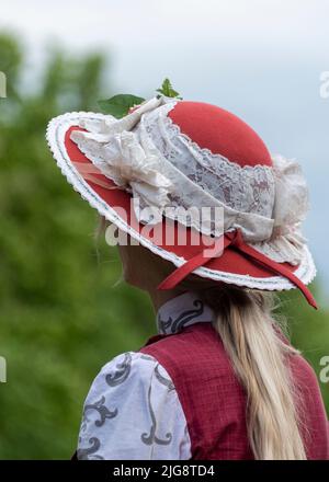 Lady in historical summer dress, summer hat, 18th century, Germany Stock Photo