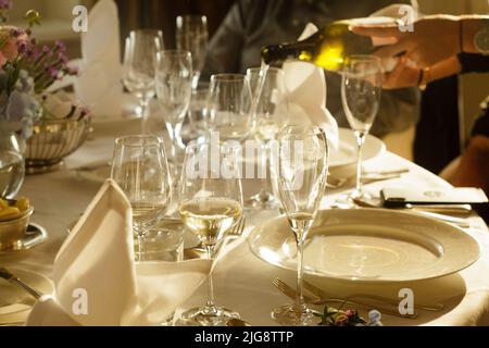Festive table set in restaurant, Hamburg, Germany. Stock Photo