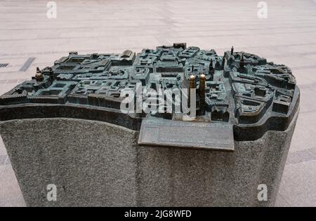 Germany, Bavaria, Munich, Frauenkirche, Frauenplatz, miniature model, bronze tactile model for the visually impaired Stock Photo