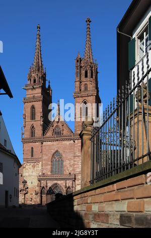 Switzerland, Basel, Münsterplatz, Basel Cathedral, Gothic Cathedral Stock Photo
