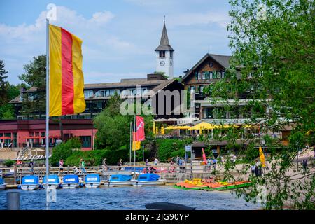 Germany, Baden-Wuerttemberg, Black Forest, Titisee, on the jetty. Stock Photo