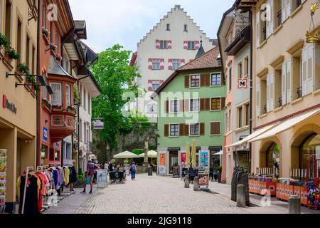 Germany, Baden-Wuerttemberg, Black Forest, Waldshut-Tiengen, view to the castle from the main street. Stock Photo