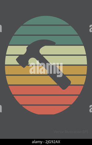 hammer symbol on oval with retro gaming colored background. Vector Illustration Stock Vector