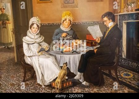 England, London, Shoredith, Museum of the Home, Painting of A Family in an Interior by Dutch Artist Abraham Bruiningh Van Worrell dated 1819 Stock Photo