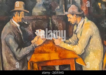 England, London, Somerset House, The Courtauld Gallery, Painting titled 'The Card Players' by Paul Cezanne dated 1892 Stock Photo