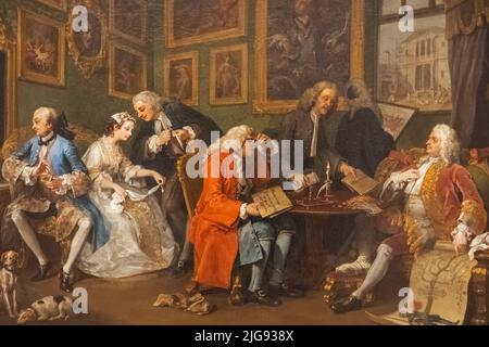 Painting from the series Marriage A-la-Mode titled 'The Marriage Settlement' by William Hogarth dated 1743 Stock Photo