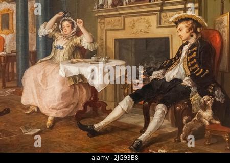 Painting from the series Marriage A-la-Mode titled 'The Tete a Tete' by William Hogarth dated 1743 Stock Photo