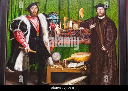 Painting titled 'Jean de Dinteville and Georges de Selve' (The Ambassadors) by German Artist Hans Holbein the Younger dated 1533 Stock Photo