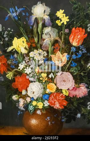 Painting titled 'Bouquet in a Clay Vase' by Flemish Artist Jan Brueghel the Elder dated 1609 Stock Photo