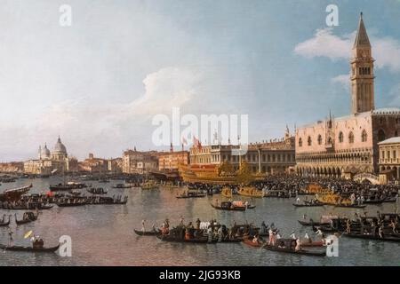 Painting titled 'Venice: The Basin of San Marco on Ascension Day' by Italian Artist Canaletto dated 1740 Stock Photo