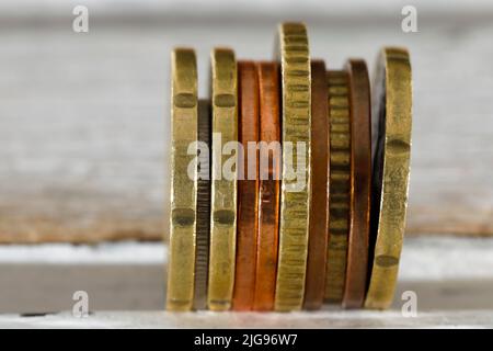 Euro coins have been arranged side by side here. Stock Photo