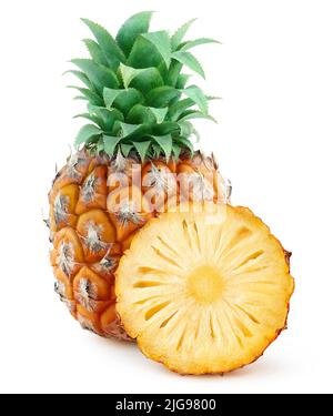 One whole pineapple and a slice isolated on white background Stock Photo