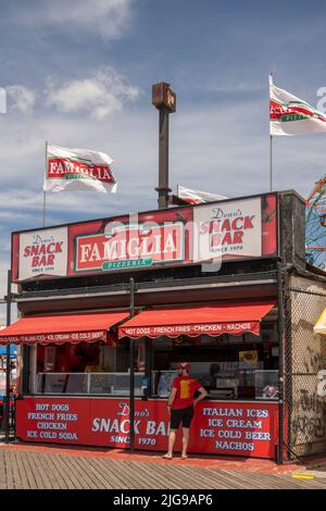 Famiglia snack bar  on the boardwalk in Coney Island Brooklyn NYC Stock Photo