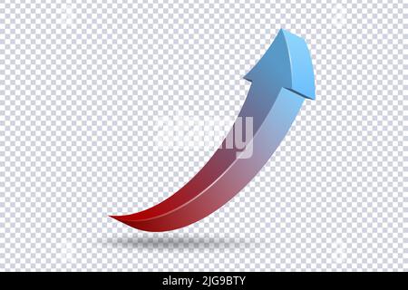 Growing red blue arrow up. Growth chart sign. Flexible arrow indication statistics. Curve trend arrow on transparent. Stock news impulses. Trading inf Stock Vector
