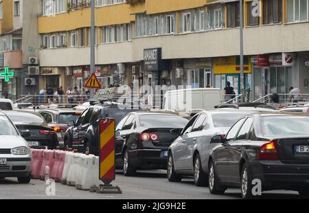 Bucharest, Romania - July 07, 2022: Construction site of the Doamna Ghica Overpass, which was supposed to be completed two years ago, and the difficul Stock Photo