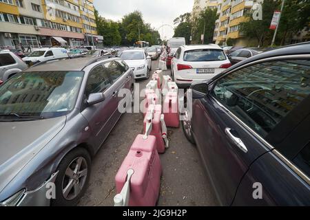 Bucharest, Romania - July 07, 2022: Construction site of the Doamna Ghica Overpass, which was supposed to be completed two years ago, and the difficul Stock Photo