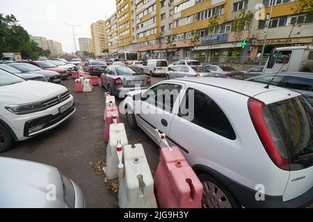 Bucharest, Romania - July 07, 2022: Construction site of the Doamna Ghica Overpass, which was supposed to be completed two years ago, and the difficul Stock Photo