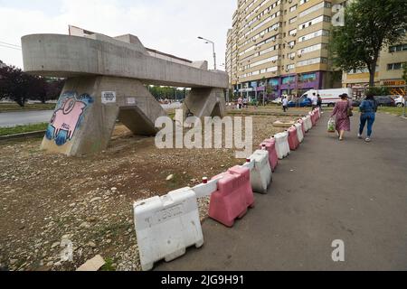 Bucharest, Romania - July 07, 2022: Construction site of the Doamna Ghica Overpass, which was supposed to be completed two years ago, and the difficul Stock Photo