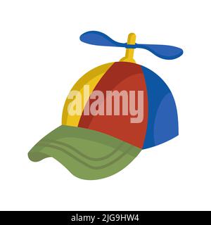 Propeller child hat illustration icon. Cap funny vector symbol and fashion clothing beanie sign. Head helicopter style and fun element kid clothes dra Stock Vector