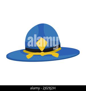 Sheriff hat vector illustration icon isolated white. Cowboy western texas clothing or ranger symbol. Campaign male american leather design and blue tr Stock Vector