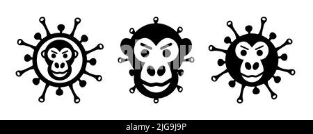 Monkeypox virus outbreak icon set. Health monkey pox emergency. Viral dangerous smallpox infection. Medical awareness. Stock Vector