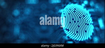 Future security technology. Fingerprint scan provides security access in DOF. Fingerprint Security Concept. 3D Render. Stock Photo