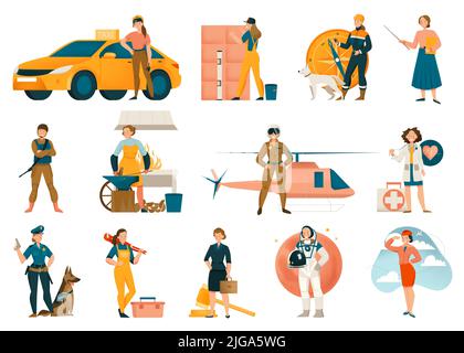 Collection female worker characters of various occupations or profession wearing professional uniform vector illustration Stock Vector