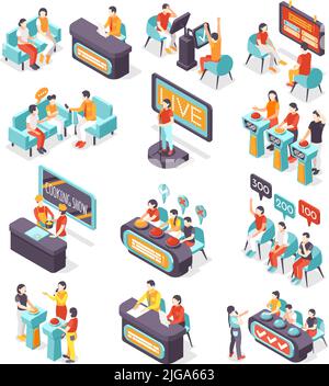 Quiz TV show recolor icons set with victory symbols isometric isolated vector illustration Stock Vector