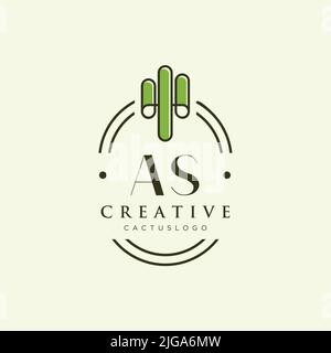 AS Initial letter green cactus logo template vector Stock Vector