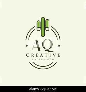 AQ Initial letter green cactus logo template vector Stock Vector