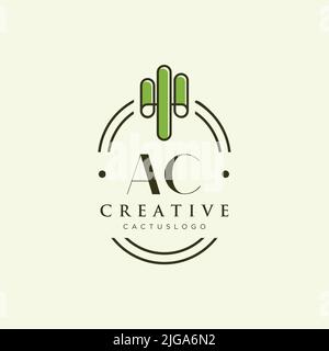 AC Initial letter green cactus logo template vector Stock Vector