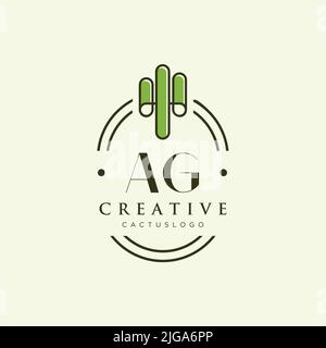 AG Initial letter green cactus logo template vector Stock Vector