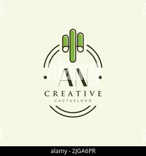 AN Initial letter green cactus logo template vector Stock Vector