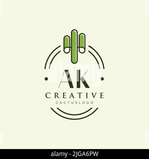 AK Initial letter green cactus logo template vector Stock Vector