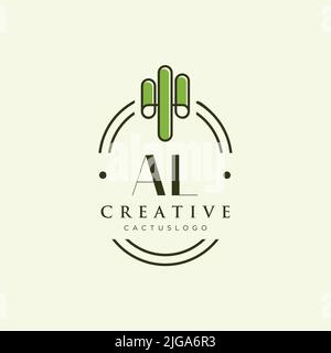 AL Initial letter green cactus logo template vector Stock Vector