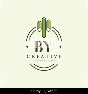 BY Initial letter green cactus logo template vector Stock Vector