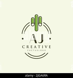AJ Initial letter green cactus logo template vector Stock Vector