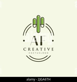AF Initial letter green cactus logo template vector Stock Vector