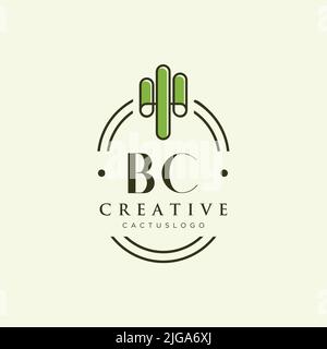 BC Initial letter green cactus logo template vector Stock Vector