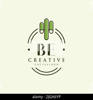 BE Initial letter green cactus logo template vector Stock Vector
