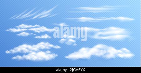 Clouds realistic set with isolated images of different types of clouds on clear sky transparent background vector illustration Stock Vector