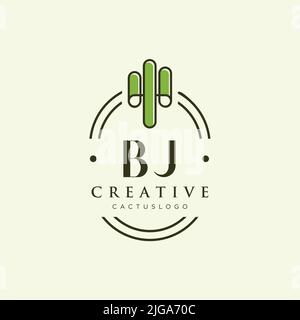 BJ Initial letter green cactus logo template vector Stock Vector