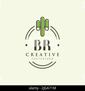 BR Initial letter green cactus logo template vector Stock Vector