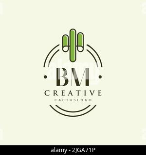 BM Initial letter green cactus logo template vector Stock Vector