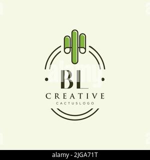BL Initial letter green cactus logo template vector Stock Vector