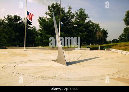The Vietnam Veterans Memorial, at the State Capitol in Frankfort, Kentucky is a sun dial that touches the name of the soldier on the day he was killed Stock Photo