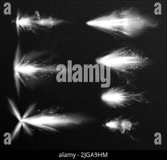 Gun flashes with smoke and fire sparkles. Pistol shots clouds, muzzle ...
