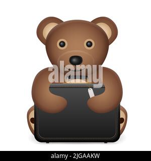 Teddy bear with suitcase on a white background. Vector illustration. Stock Photo